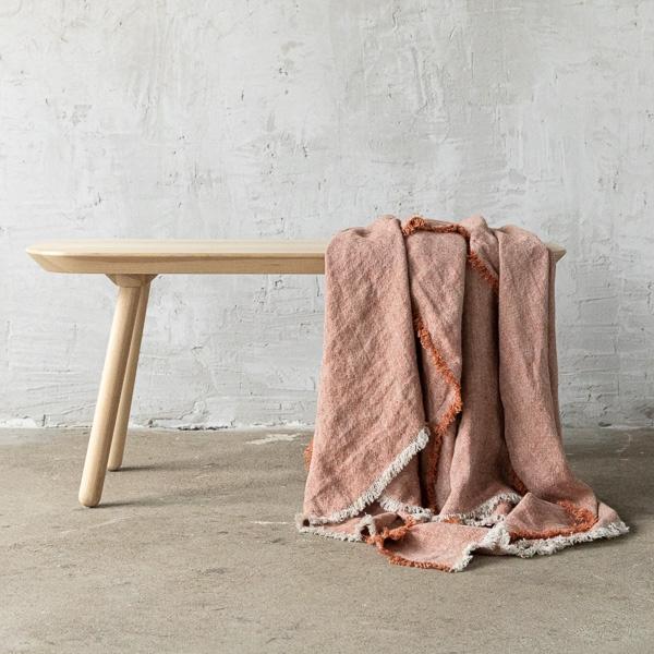Linenme Brick Linen Throw With Fringes Rustico