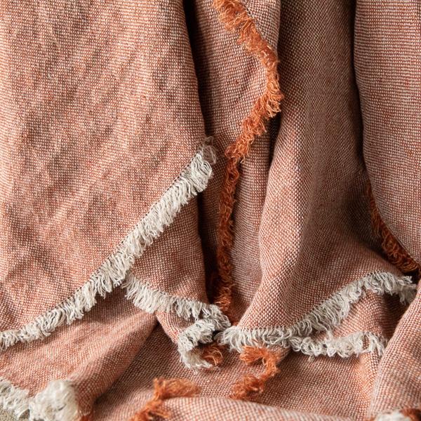 Linenme Brick Linen Throw With Fringes Rustico