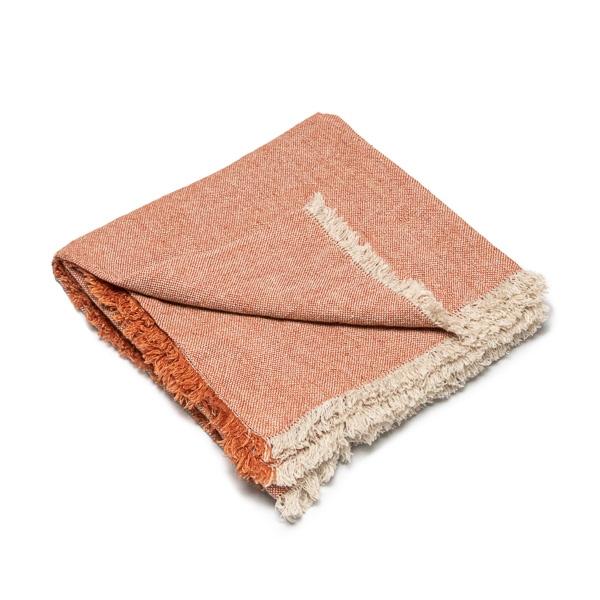 Linenme Brick Linen Throw With Fringes Rustico