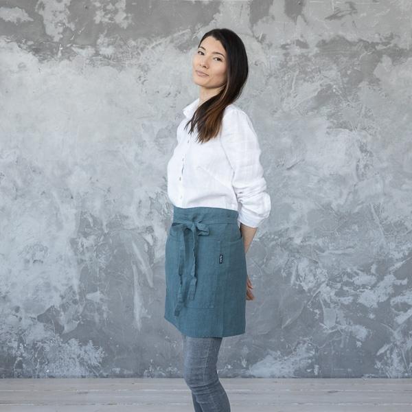 Linenme Cafe Apron Balsam Green Stone Washed Linen