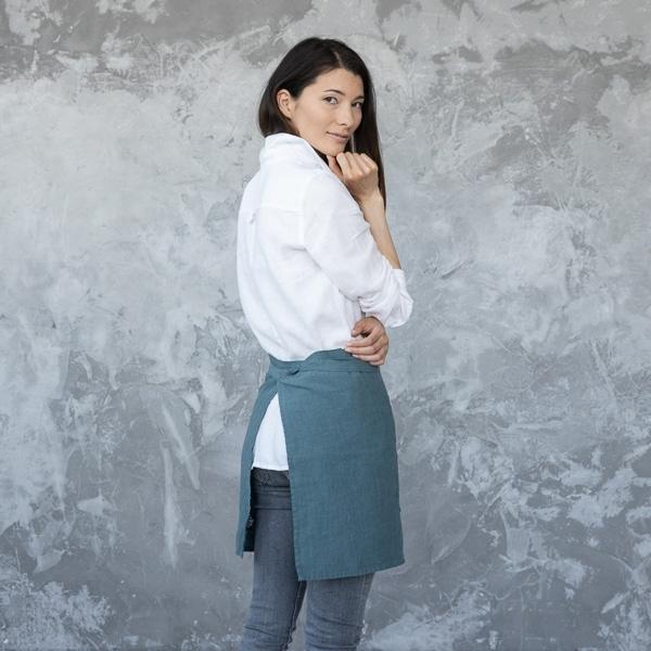 Linenme Cafe Apron Balsam Green Stone Washed Linen