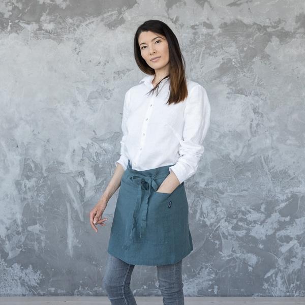 Linenme Cafe Apron Balsam Green Stone Washed Linen
