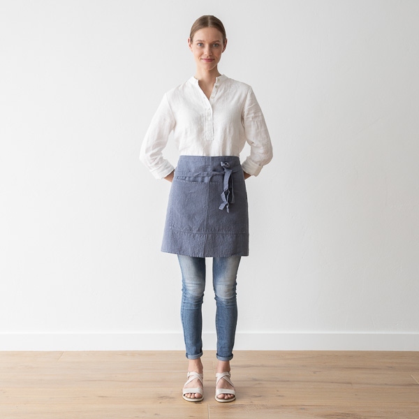 Linenme Cafe Apron Blueberry Stone Washed Linen