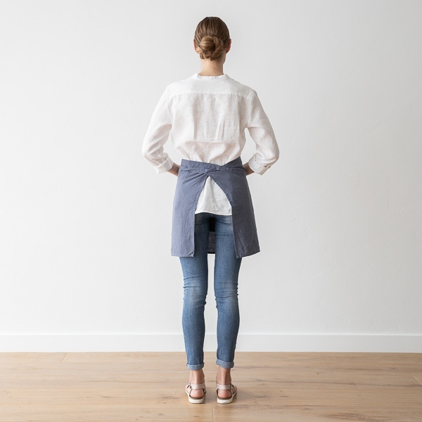 Linenme Cafe Apron Blueberry Stone Washed Linen