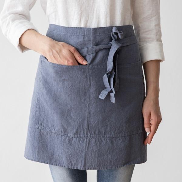 Linenme Cafe Apron Blueberry Stone Washed Linen