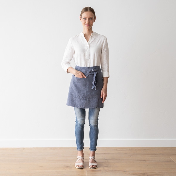 linenme Cafe Apron Blueberry Stone Washed Linen