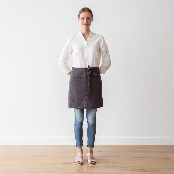 Linenme Cafe Apron Grey Stone Washed Linen