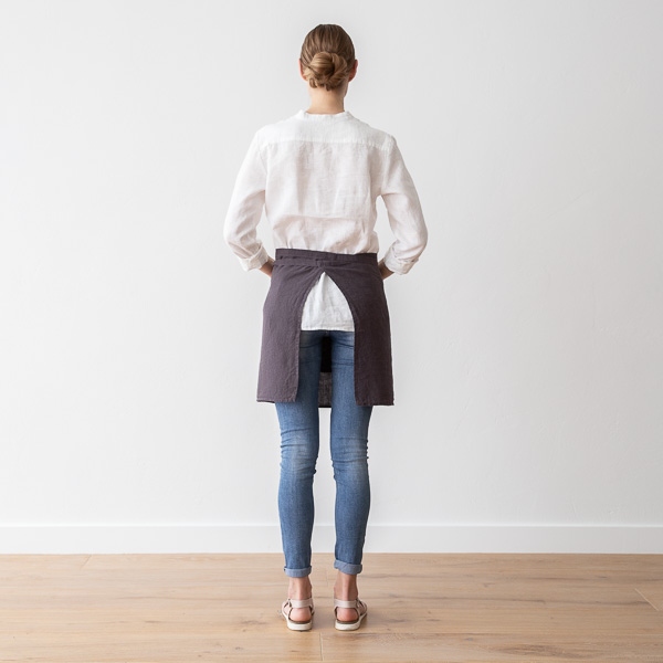 Linenme Cafe Apron Grey Stone Washed Linen