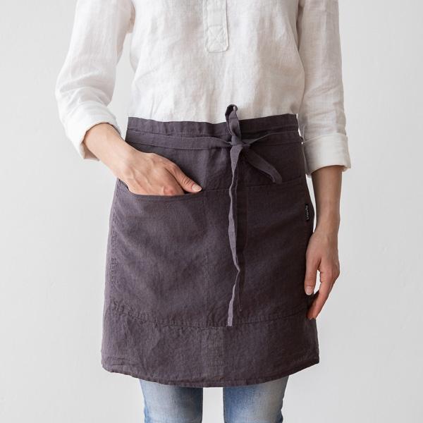 Linenme Cafe Apron Grey Stone Washed Linen