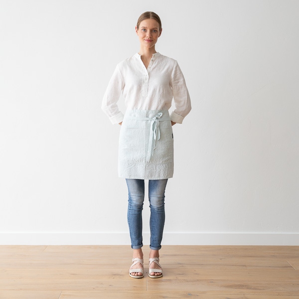 Linenme Cafe Apron Ice Blue Stone Washed Linen
