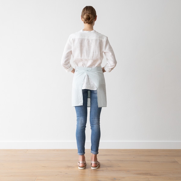 Linenme Cafe Apron Ice Blue Stone Washed Linen
