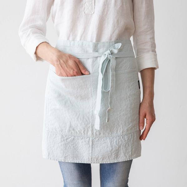 Linenme Cafe Apron Ice Blue Stone Washed Linen