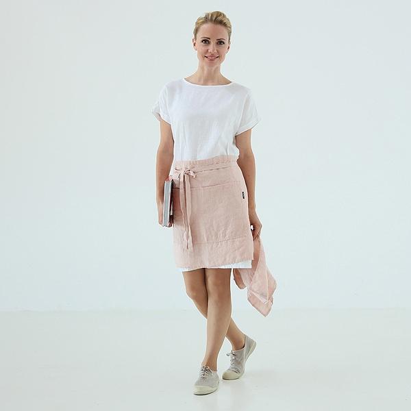 linenme Cafe Apron Rosa Stone Washed Linen
