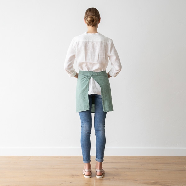 Linenme Cafe Apron Spa Green Stone Washed Linen