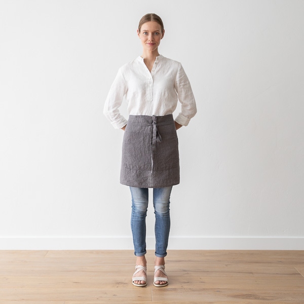 Linenme Cafe Apron Steel Grey Stone Washed Linen