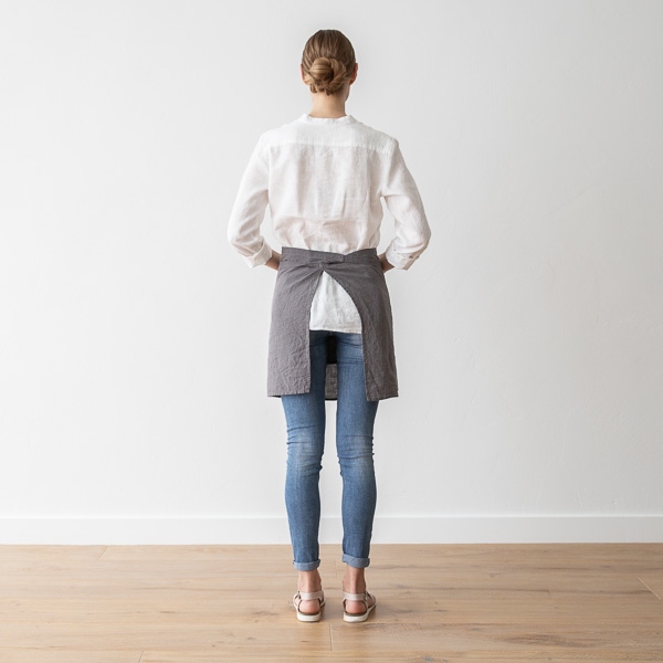 Linenme Cafe Apron Steel Grey Stone Washed Linen