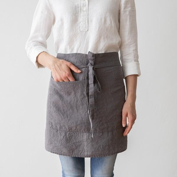 Linenme Cafe Apron Steel Grey Stone Washed Linen