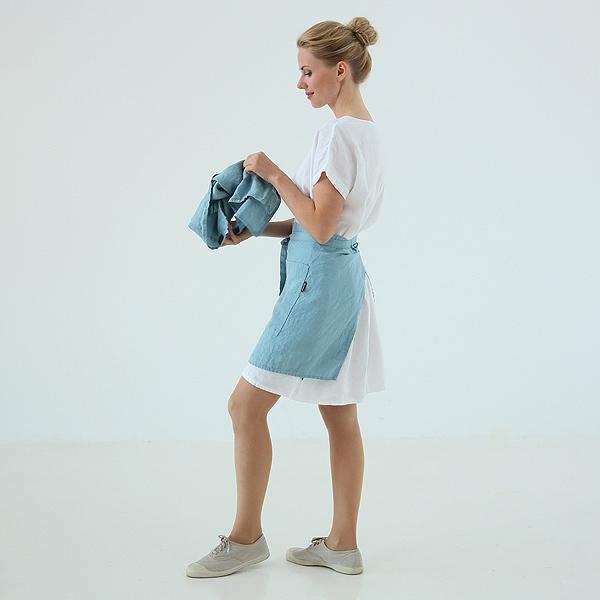 Linenme Cafe Apron Stone Blue Stone Washed Linen