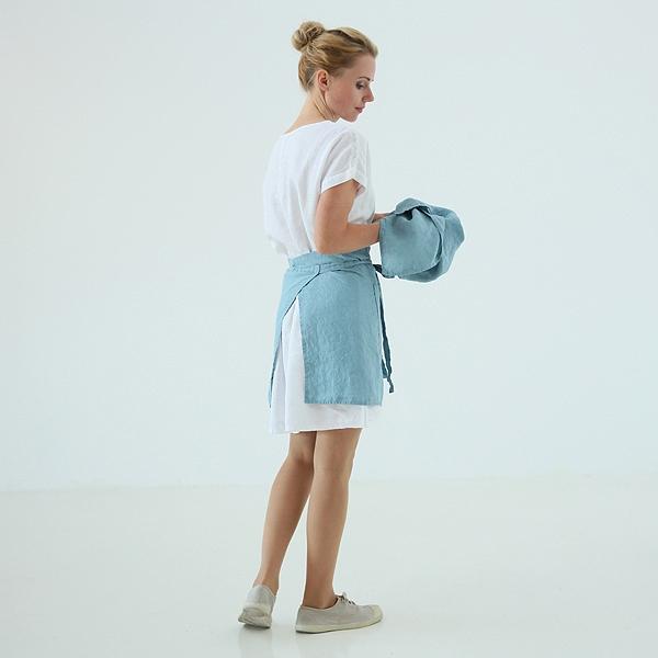 Linenme Cafe Apron Stone Blue Stone Washed Linen