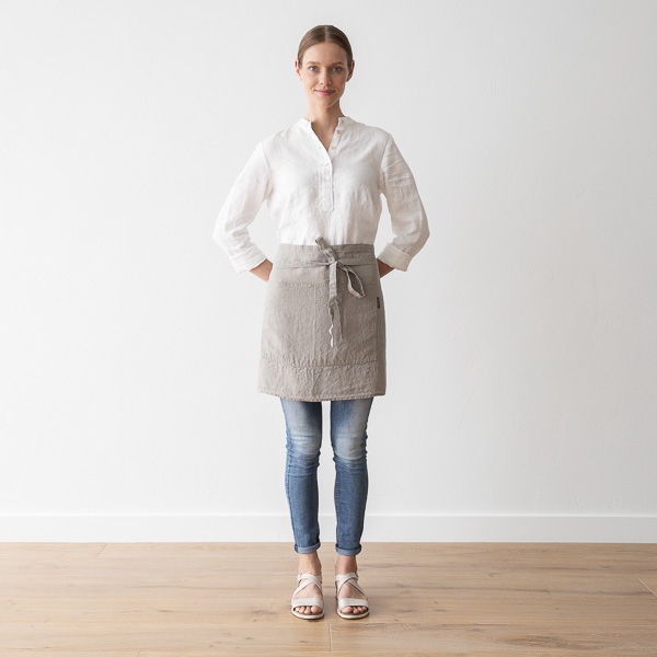 Linenme Cafe Apron Taupe Stone Washed Linen