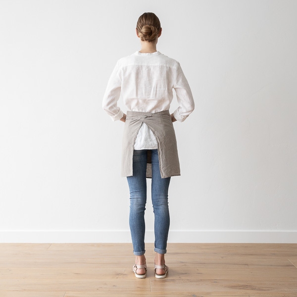 Linenme Cafe Apron Taupe Stone Washed Linen