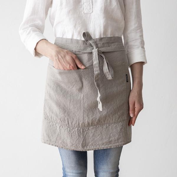 Linenme Cafe Apron Taupe Stone Washed Linen