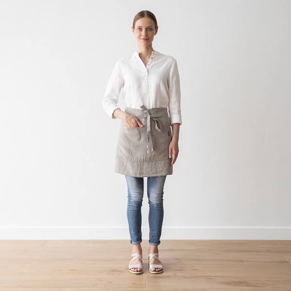 linenme Cafe Apron Taupe Stone Washed Linen