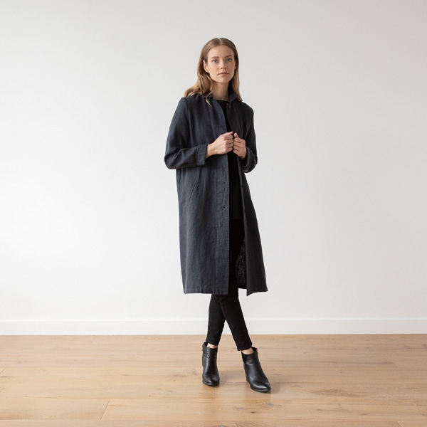 linenme Charcoal Linen Jacket Long Fabio