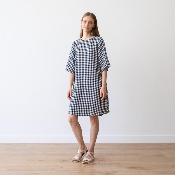 Linenme Check Linen Fabric Sample Navy White
