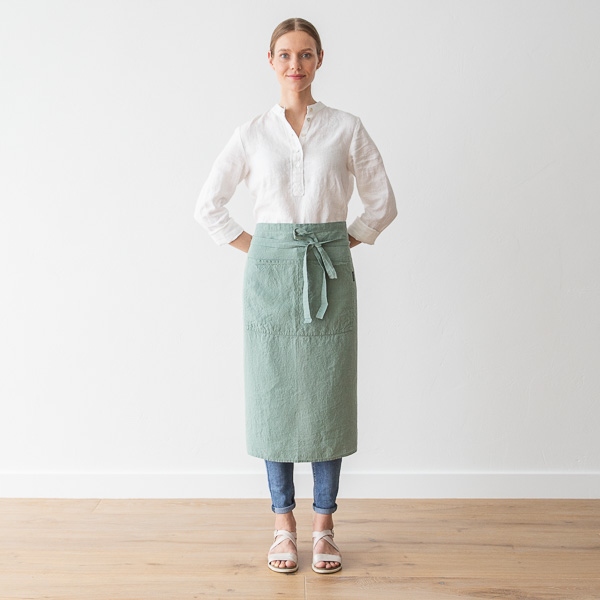 Linenme Chef's Apron Spa Green Stone Washed Linen