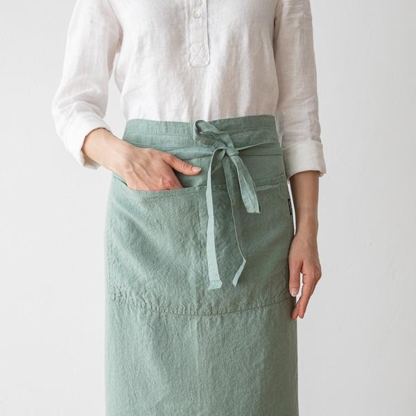 Linenme Chef's Apron Spa Green Stone Washed Linen