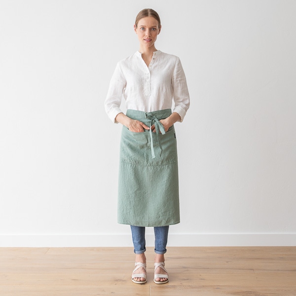 linenme Chef's Apron Spa Green Stone Washed Linen