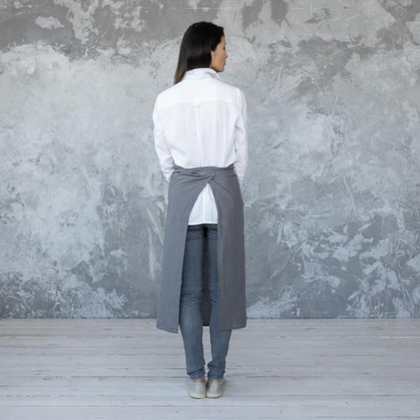 Linenme Chef's Apron Steel Grey Stone Washed Linen