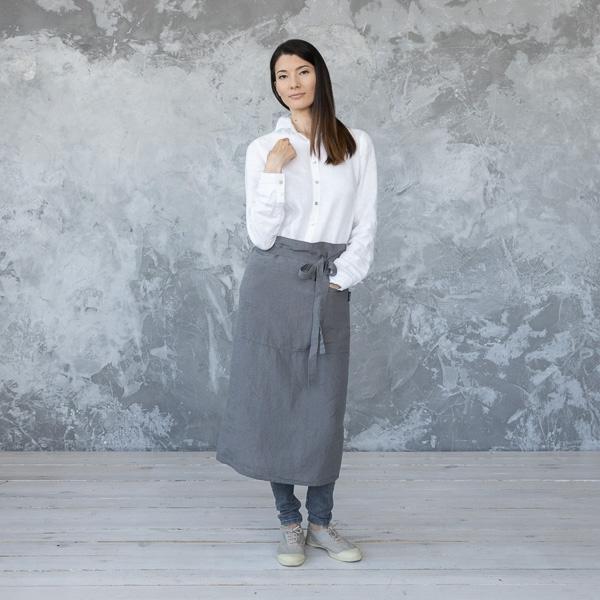 Linenme Chef's Apron Steel Grey Stone Washed Linen