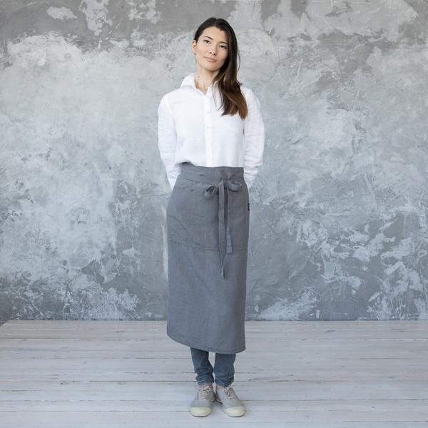 linenme Chef's Apron Steel Grey Stone Washed Linen