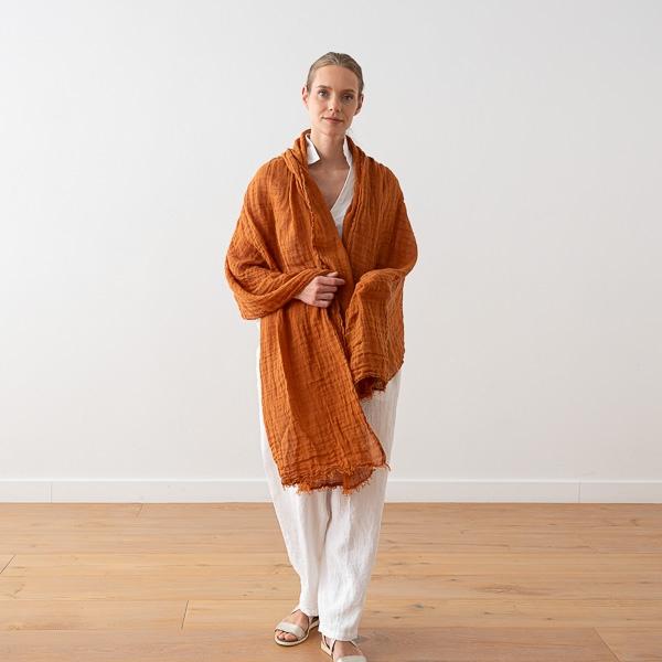 Linenme Cinamon Linen Shawl Garza Fringe