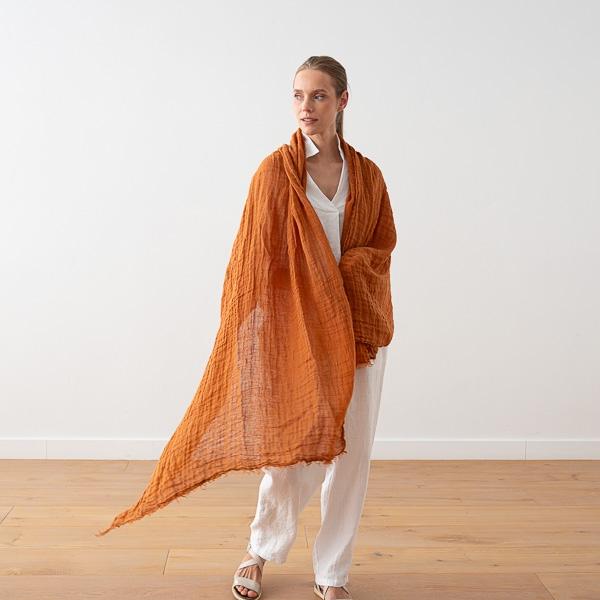 Linenme Cinamon Linen Shawl Garza Fringe
