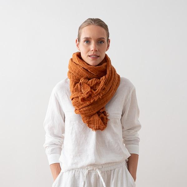 Linenme Cinamon Linen Shawl Garza Fringe