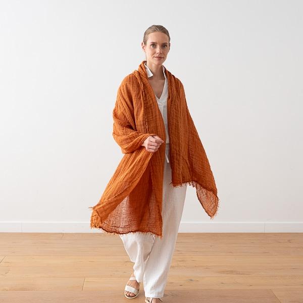 linenme Cinamon Linen Shawl Garza Fringe