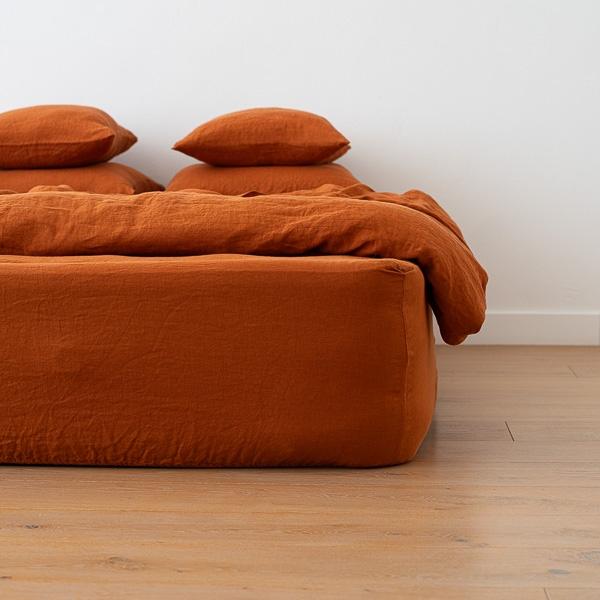 Linenme Cinnamon Linen Fitted Sheet Stone Washed