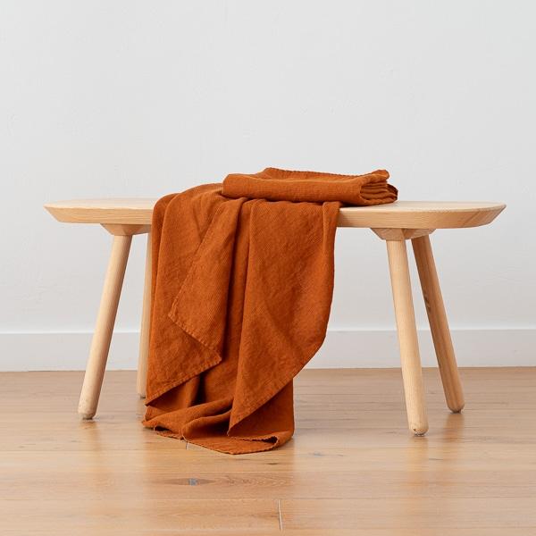 Linenme Cinnamon Linen Waffle Bath Towel Washed
