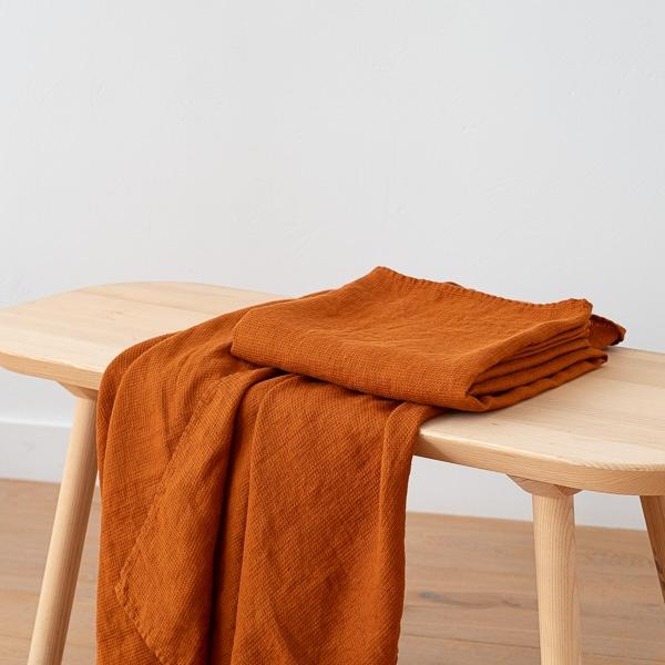 Linenme Cinnamon Linen Waffle Bath Towel Washed