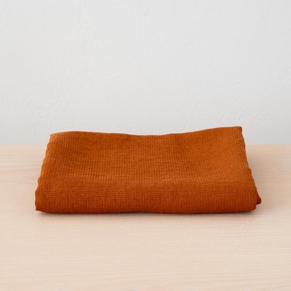 linenme Cinnamon Linen Waffle Bath Towel Washed