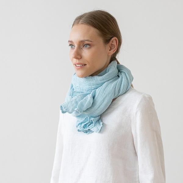 Linenme Cloud Blue Linen Summer Scarf Garza