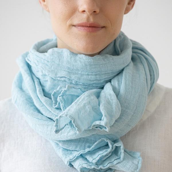 Linenme Cloud Blue Linen Summer Scarf Garza