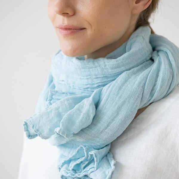 Linenme Cloud Blue Linen Summer Scarf Garza