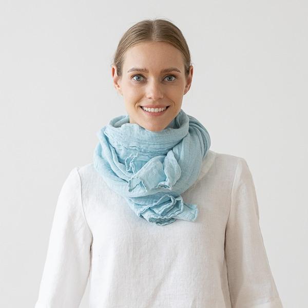 linenme Cloud Blue Linen Summer Scarf Garza
