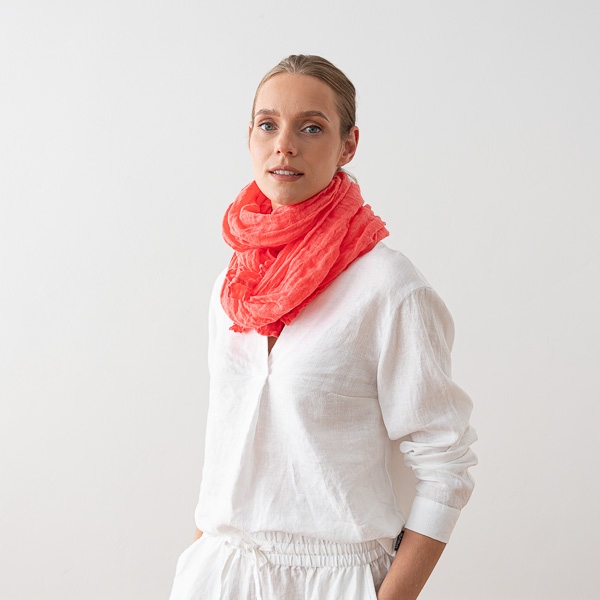 Linenme Coral Linen Summer Scarf Garza