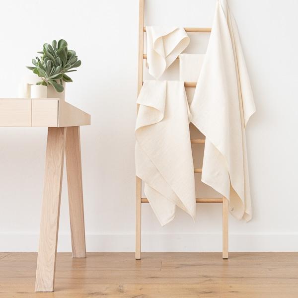 Linenme Cream Linen Bath Towels Set Lara