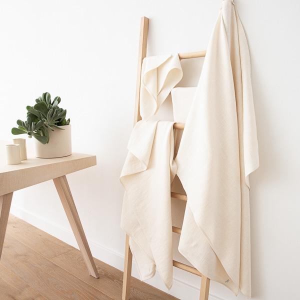 linenme Cream Linen Bath Towels Set Lara